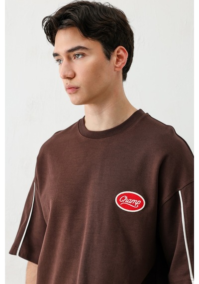 Oversize Baskılı Eşofman Takım V90-21 Kahverengi