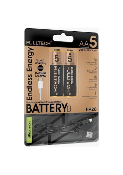 Şarjlı Aa Pil 2800mwh 1.5v Fp28 Type-c Lithium-ion Rechargeable Battery 2 Li Paket Hızlı Şarj Pil