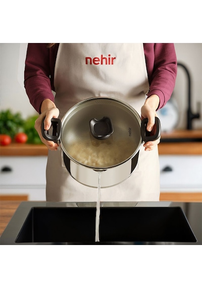 Nehir Napoli 24 Cm Paslanmaz Çelik Süzgeç Kapaklı Fonksiyonel Derin Tencere
