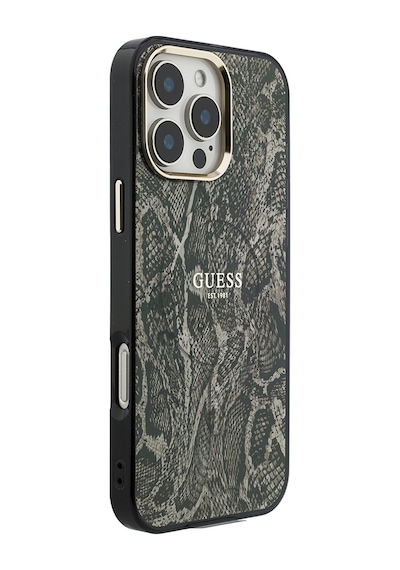 Apple Uyumlu iPhone 16 Pro Max Kılıf Guess Lisanslı M-safe Özellikli Yazı Logolu Python Desenli Kapak Kahverengi