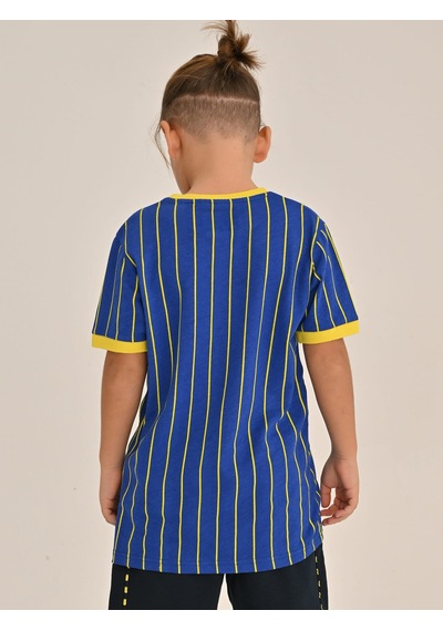 Fenerbahçe Mavi Kolej Çizgili Çocuk Tshirt Saks Mavi
