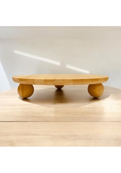Smartizi Top Ayaklı Mini Bambu Sunumluk - 12 Cm Yuvarlak Doğal Ahşap Stand - Kahve Yanı, Lokumluk, Mumluk Ve Dekoratif Altlık