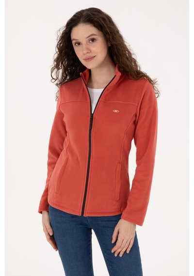 U.S. Polo Assn. Kadın Kiremit Fermuarlı Dik Yaka Polar Sweatshirt 50316729-VR026