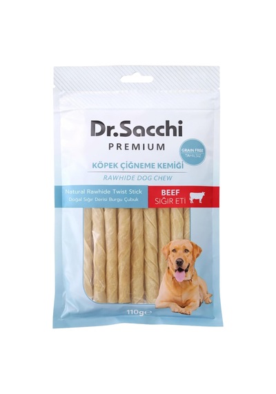 Dr.sacchi Premium Sığır Etli Doğal Sığır Derisi Burgu Çubuk Tahılsız Köpek Ödülü 5 7-8 Gr 15'li