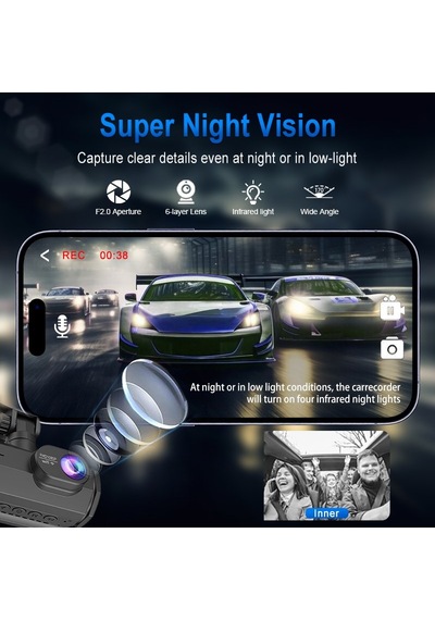 Çeşithane 3 Kanallı Full Hd Araç İçi Kamera Seti - 1080p Ön, Arka Ve İç Üçlü Lens Dash Cam, 32gb Haf
