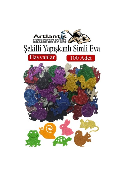 Şekilli Simli Eva Yapışkanlı Hayvanlar 100 Lü 1 Paket Kendinden Yapışkanlı Simli Eva Sticker Okul Öncesi Kreş Ana