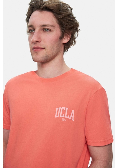 Ucla Tatum Sıcak Pembe Bisiklet Yaka Baskılı Standard Fit Erkek Tshirt Sıcak Pembe
