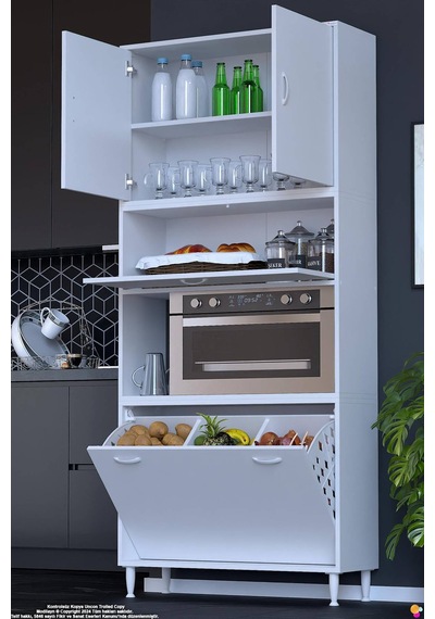 Vega 90 Cm Fırın Uyumlu 3 Göz Sepetli Çok Amaçlı Mutfak Kiler Banyo Organizer Dolap 90x213x32 Cm Beyaz Vega 90 Cm Fırın Uyumlu 3 Göz Sepetli Çok Amaçlı Mutfak Kiler Banyo Organizer Dolap 90x213x32 Cm Beyaz