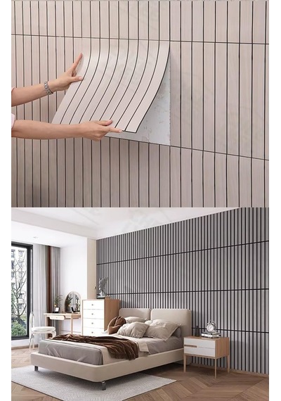 Kendinden Yapışkanlı Ahşap Duvar Çıtası Desenli Duvar Paneli 30x60cm 1, Beyaz