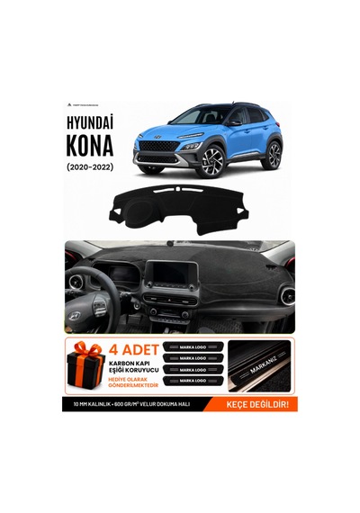 Hyundai Kona 2020-2022 Uyumlu Torpido Koruma, Torpido Örtüsü, Torpido Kılıfı - Siyah