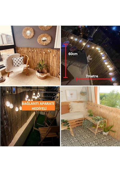 60 Cm X 7 Metre Doğal Bambu Çit Hasır Kamış Bahçe Çiti Balkon Çiti Dekorasyon Gölgelik Çit