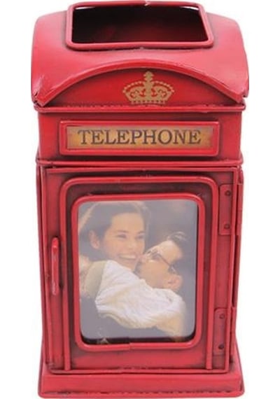 Dekoratif Metal Londra Telefon Kulübesi Kalemlik ve  Çerçeveli