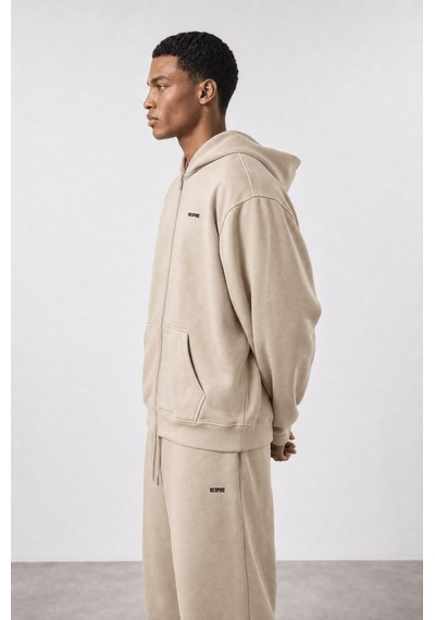 Erkek Respire Basic Oversize Zip Bej