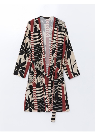 Lcw Modest Siyah Şal Yaka Desenli Oversize Kadın Kimono