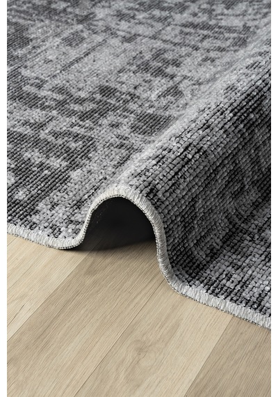 Antik Gri Halı Yıkanabilir Kaymaz Taban Şönil Kilim Dokuma Pamuk Taban Kilim 10119a Gri