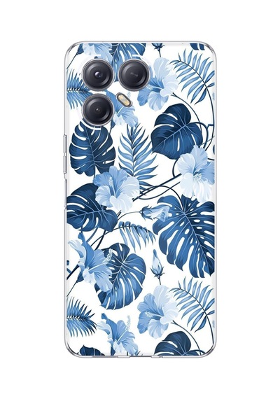 Tecno Pova 7 Ultra 5g Uyumlu Mavi Yaprak Ve Çiçek Desenli Baskılı Silikon Kılıf