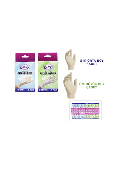 Luxev Latex Muayene Eldiveni 6 Adet Lateks M-l Beden S-m - 24'li Paket