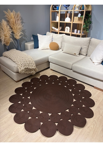 Mavaux Papatya Hasır Jüt Çiçek Desenli Kilim Halı Kahverengi
