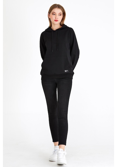 Comeor Kadın Siyah Basic Kapüşonlu Regular Fit Rahat Sweatshirt 001