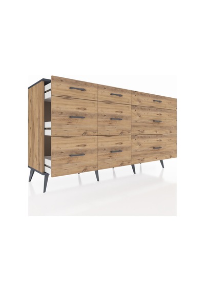 Kronos Konsol 9 Çekmeceli 176x59x99 Çam-antrasit/çam Çam-antrasit/çam