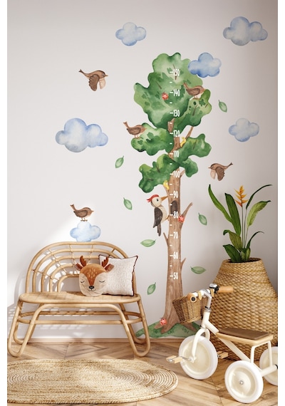 Sevimli Unicorn Ve Rengarenk Figürler Temalı Boy Ölçer Boy Cetveli Sticker Seti Çocuk Çiçekli Yıldız Dijital Baskı