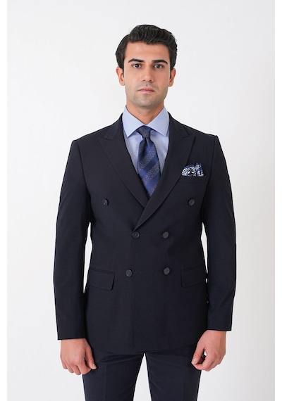 Efor Slim Fit Esnek %97 Yünlü Düz Lacivert Kruvaze Takım Elbise Tk 956
