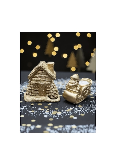 Yılbaşı Dekoratif Gold Kış Evi Ve Noel Baba Dekoratif Mumluk Kokulu