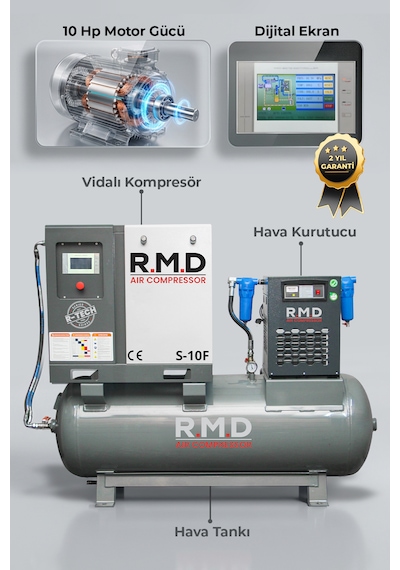 R.m.d Kompresör 10 Hp 500 Lt Depo Üstü Vidalı Hava Kompresör Seti Sı10f