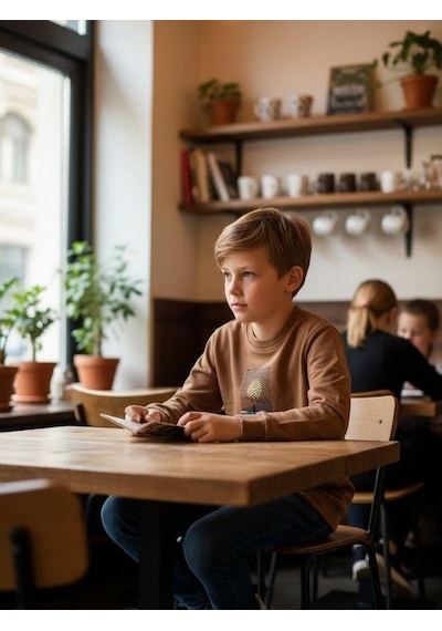 Zekids Erkek Çocuk Pamuklu Manzara Baskılı İnce Uzun Kollu Sweatshirt-16341 Kahverengi