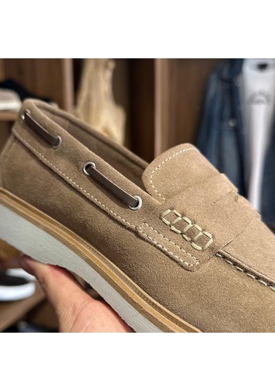 Alza %100 Hakiki Deri Erkek Loafer Günlük Rahat Ve Şık Ayakkabı - Bej Süet