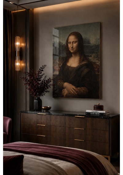 Leonardo Da Vinci Mona Lisa Cam Tablo Klasik Sanat Dekoratif Du
