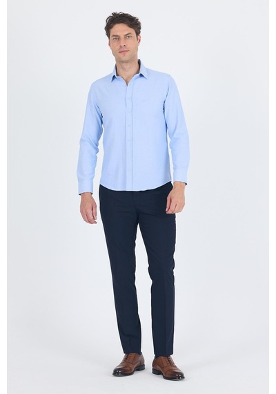 İmza Mavi Sert Yaka Düz Classic Pamuklu Slim Fit Gömlek 1004250214 Mavi