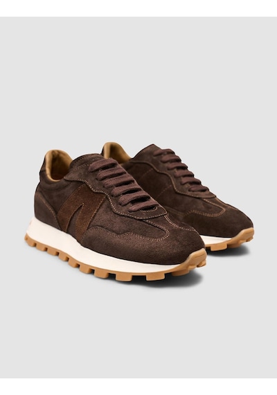 %100 Hakiki Süet Deri Kahverengi Bağıcıklı Kadın Sneaker Ayakkabı Kahverengi