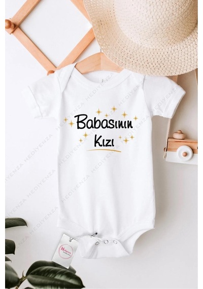 Hediyenza Babasının kızı Özel Tasarım Bebek Zıbın Pamuklu Çıtçıtlı Body Beyaz
