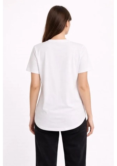 Defymoda Basic T-shirt Kısa Kol Bisiklet Yaka Oval Kesim Tişört - Beyaz