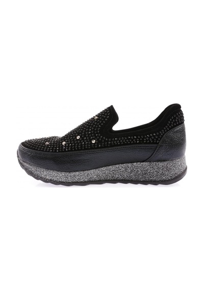 Dgn Akt-05-23y Kadin Kalin Taban Kristal Taşli Sneakers Ayakkabi AKT-05-1563-R1534 Siyah