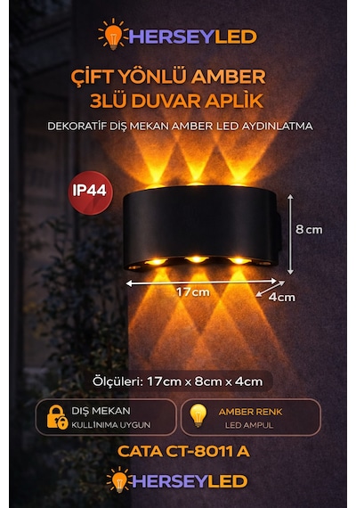 Çift Yönlü Amber 3lü Duvar Aplik Dekoratif Dış Mekan Amber Led Aydınlatma Amber