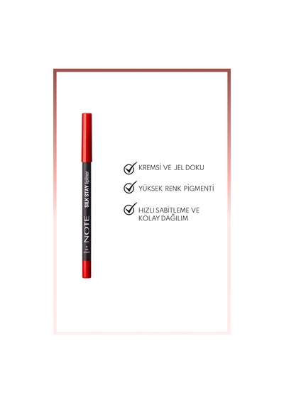 Note Cosmetics Silk Stay Lipliner Suya Dayanıklı İpeksi Dudak Kalemi - 08 Scarlet Red - Kırmızı