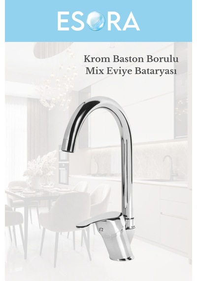 Baston Borulu Modern Krom Kaplama Çift Fonksiyonlu Mutfak Eviye Bataryası