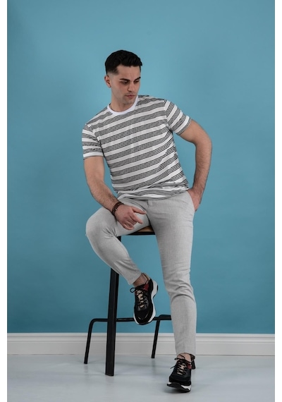 Slimfit Çizgili Örme Kumaş Erkek T-Shirt