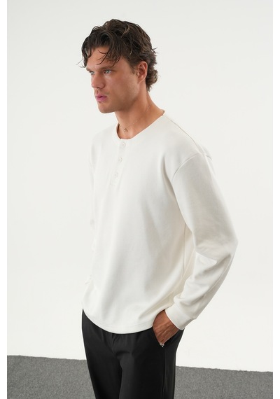 Redline Taren Oversize Erkek Kışlık Düğmeli Sweatshirt BEYAZ