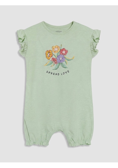 LC Waikiki Lcw Baby Yeşil Fırfırlı Baskılı Kız Bebek 2'li Tulum Lıght Green