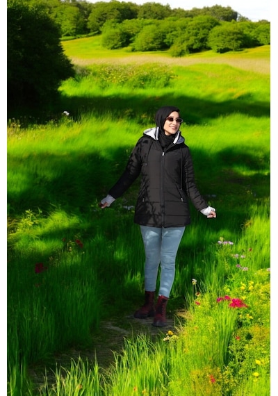 Barbora Kışlık Su Geçirmez Kapüşonlu Eldiven Detaylı Uzun Şişme Mont Siyah