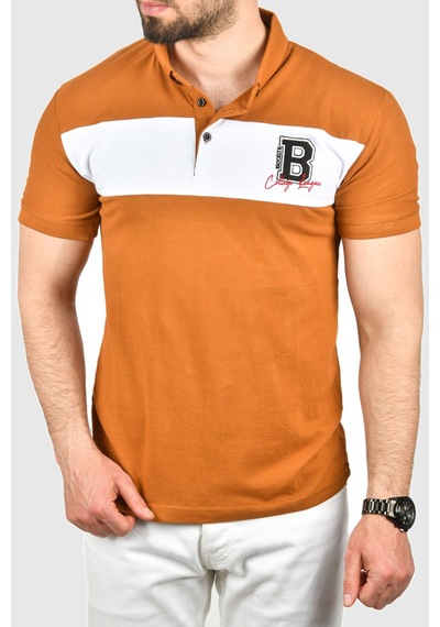 Deepsea Erkek Taba Slim Fit Nefes Alan Pamuklu Kumaş Dar Kesim Kıvrılmaz Yaka Polo Yaka Tişört 2503019 Taba