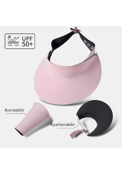Valkyrie Kadın Bej Vizör Şapka Upf50+ Uv Korumalı Ayarlanabilir Yazlık Geniş Siperlikli Güneşlik Pembe