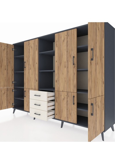 Hyperion Dolap 11 Raflı 3 Çekmeceli 8 Kapaklı 220x44x163 Antrasit Antrasit-çam/aytaşı Hyperion Dolap 11 Raflı 3 Çekmeceli 8 Kapaklı 220x44x163 Antrasit Antrasit-çam/aytaşı