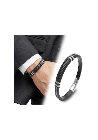 Moncuk Design Siyah Deri Ve 316l Halat Çelik Erkek Bileklik 33514b19d2