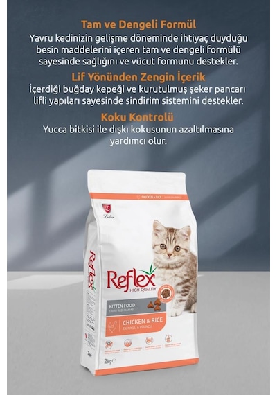 Reflex Kitten Tavuklu Ve Pirinçli Yavru Kedi Maması 2 Kg X 5 Adet