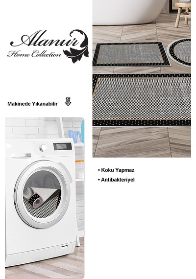 Dekoreko Kaymaz Taban Djt 3 Lü Banyo Paspas Takımı Trend Karışık Modern 604m Siyah