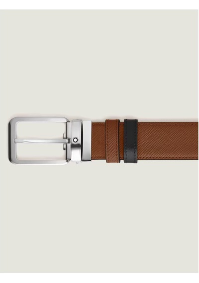 Montblanc Dikdörtgen Tokalı Kızıl Kahve - Siyah 30 Mm Çift Tarafl Kahverengi